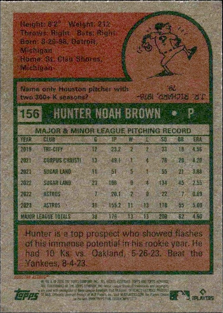 2024 Topps Heritage Hunter Brown #156 baseball trading card back