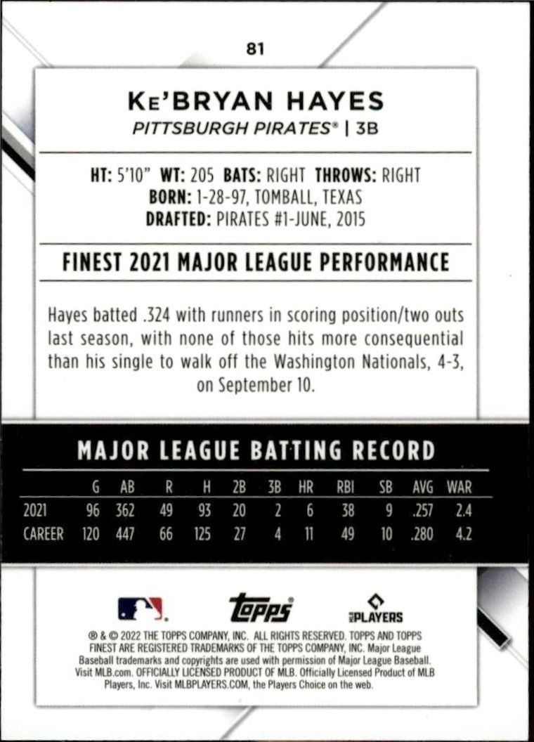2022 Topps Finest Ke'Bryan Hayes #81 baseball trading card back