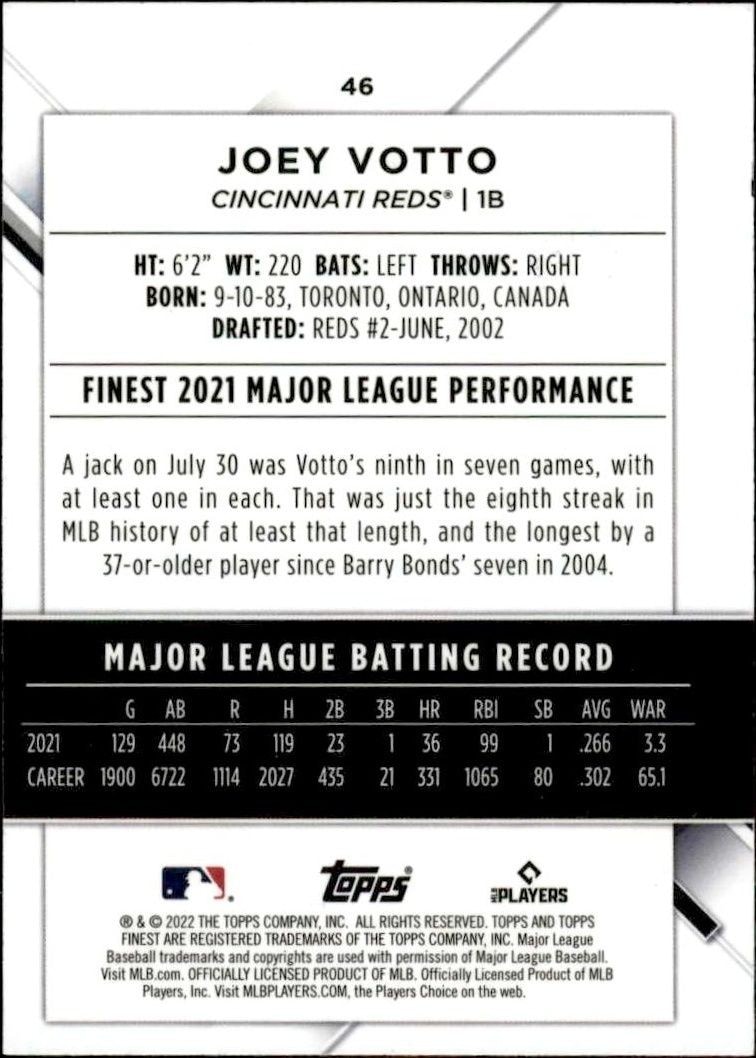 2022 Topps Finest Joey Votto #46 baseball trading card back