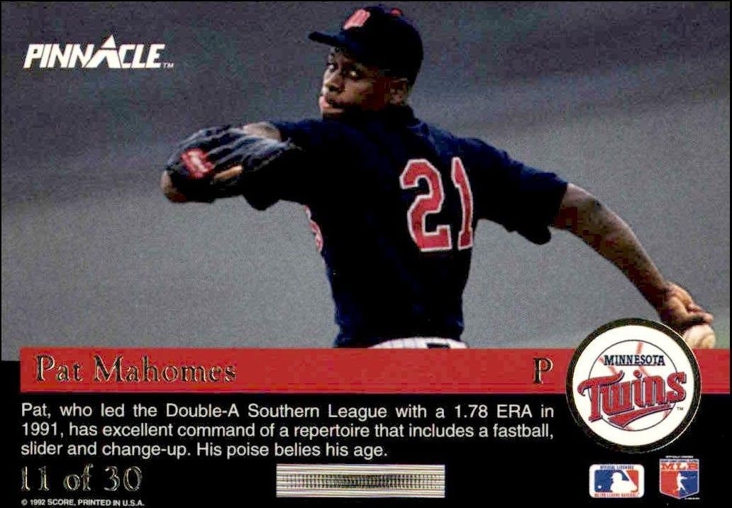 1992 Pinnacle Rookies Patrick Mahomes II #11 baseball trading card back