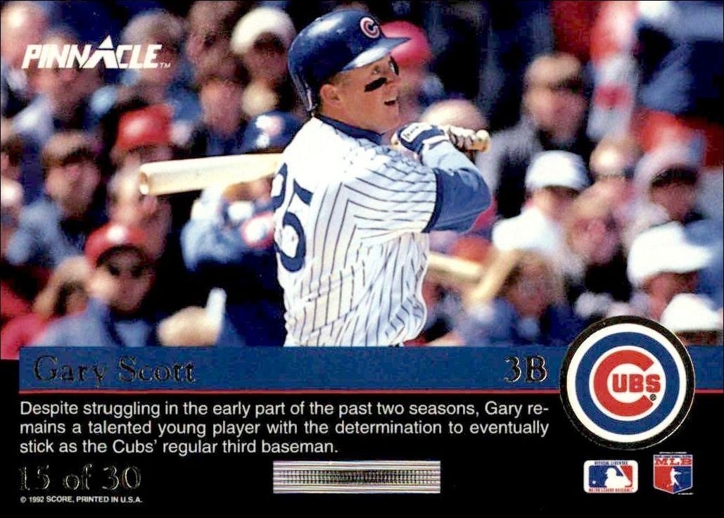 1992 Pinnacle Rookies Gary Scott #15 baseball trading card back