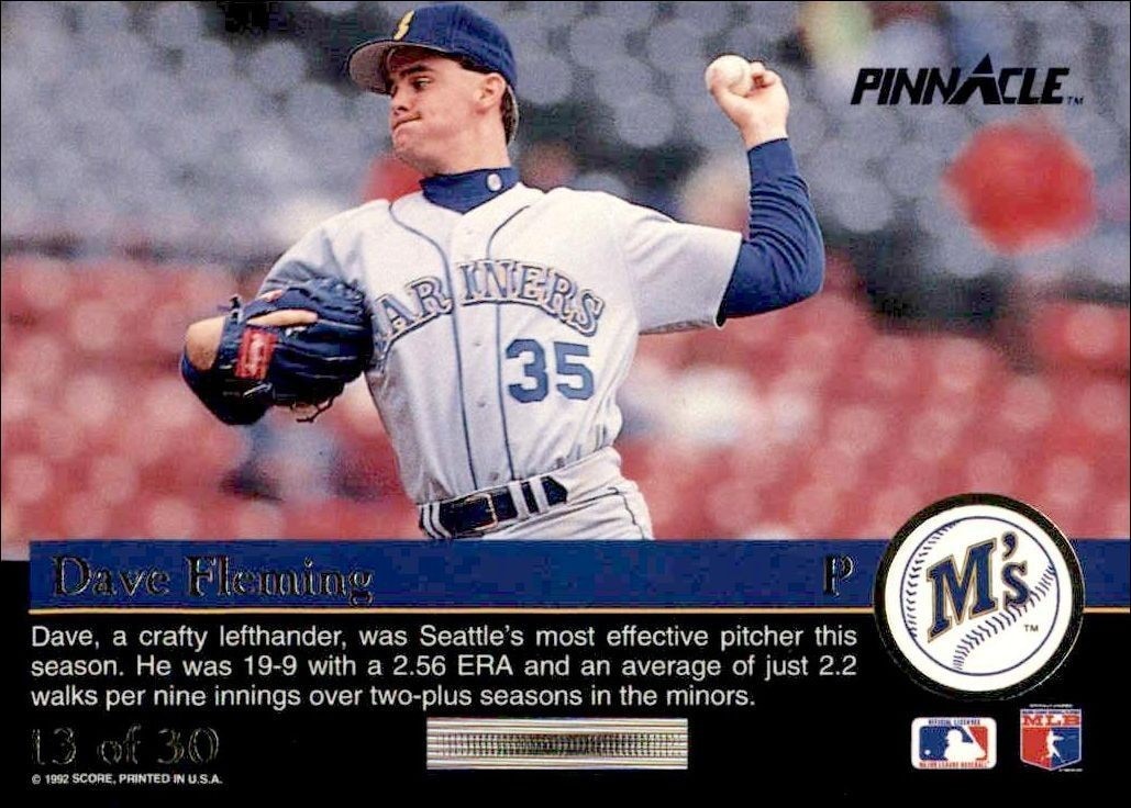 1992 Pinnacle Rookies Dave Fleming #13 baseball trading card back