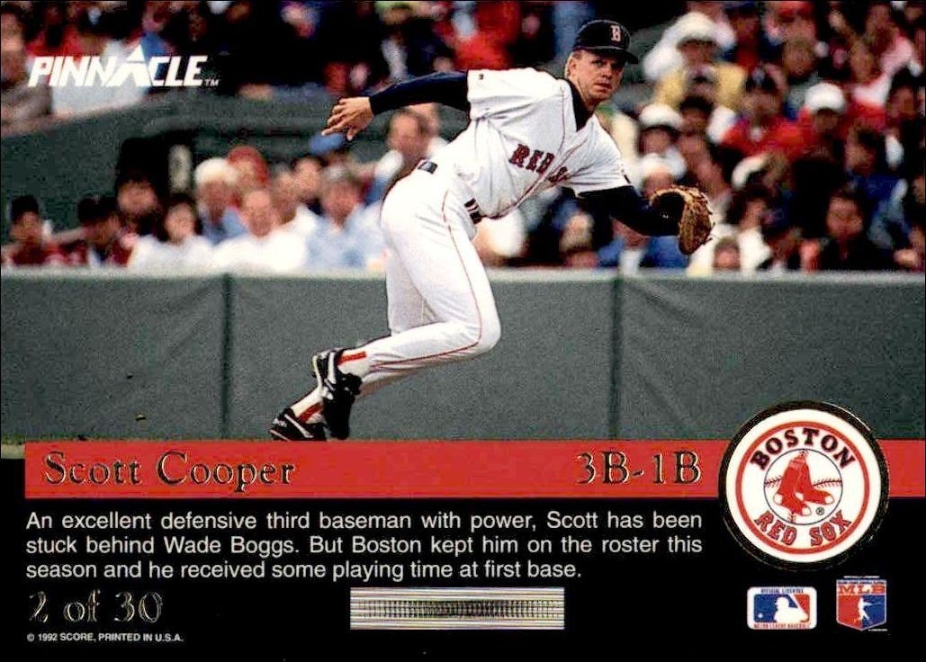1992 Pinnacle Rookies Scott Cooper #2 baseball trading card back