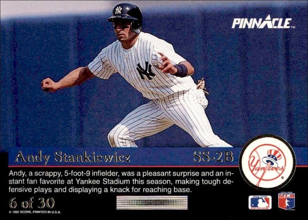 1992 Pinnacle Rookies Andy Stankiewicz #6 baseball trading card back