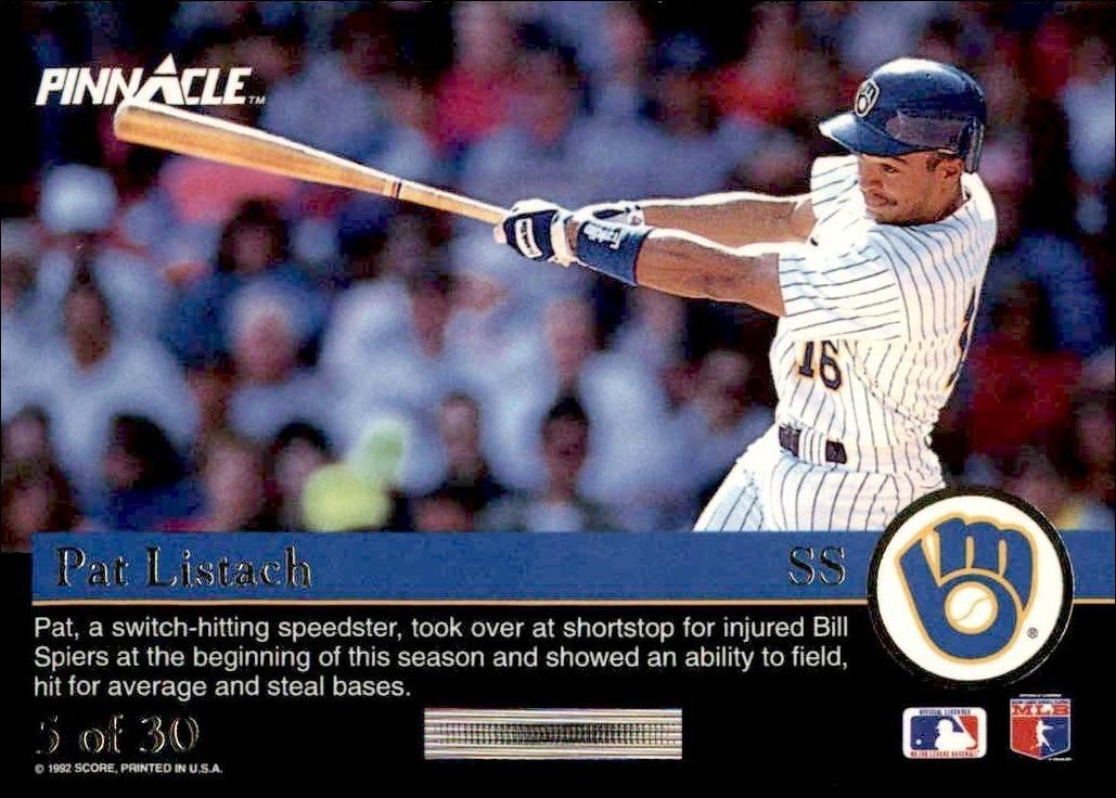 1992 Pinnacle Rookies Pat Listach #5 baseball trading card back