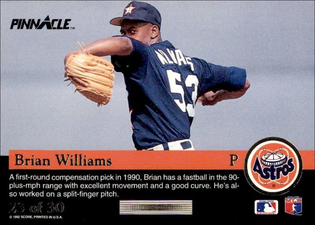 1992 Pinnacle Rookies Brian Williams #23 baseball trading card back
