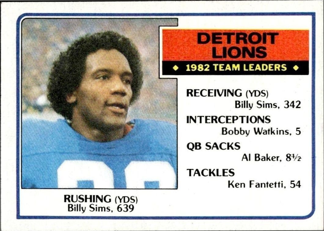 1983 Topps Billy Sims #58 trading card
