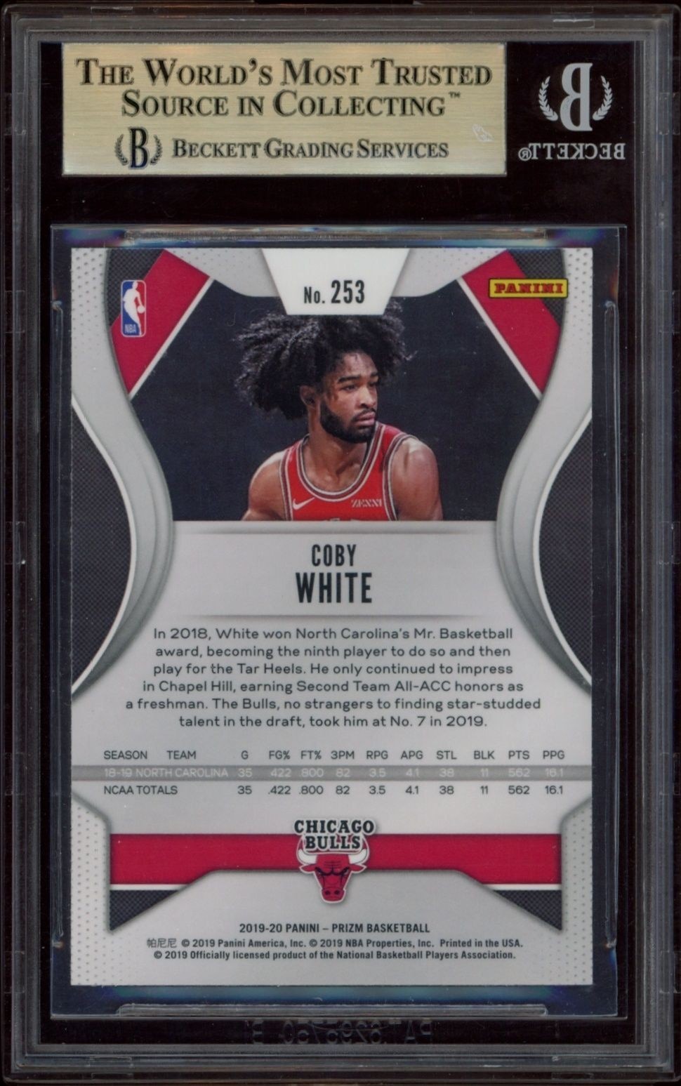 2019-20 Panini Prizm Coby White #253 basketball trading card back