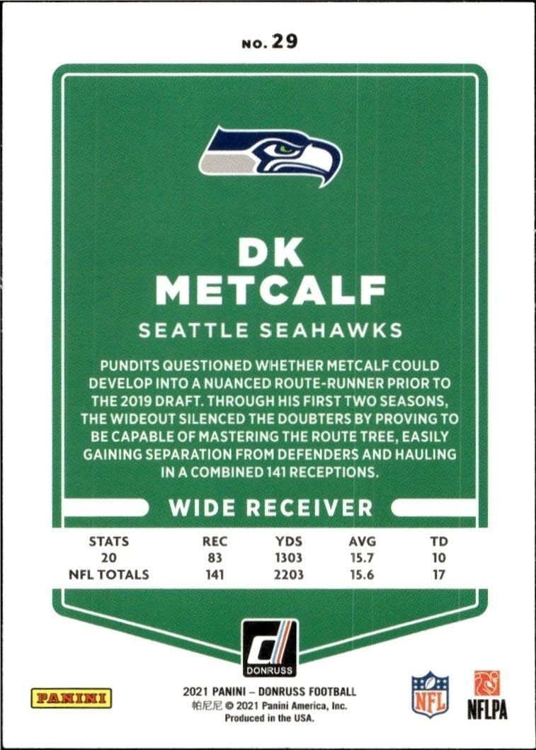 2021 Panini Donruss Dk Metcalf #29 football trading card back