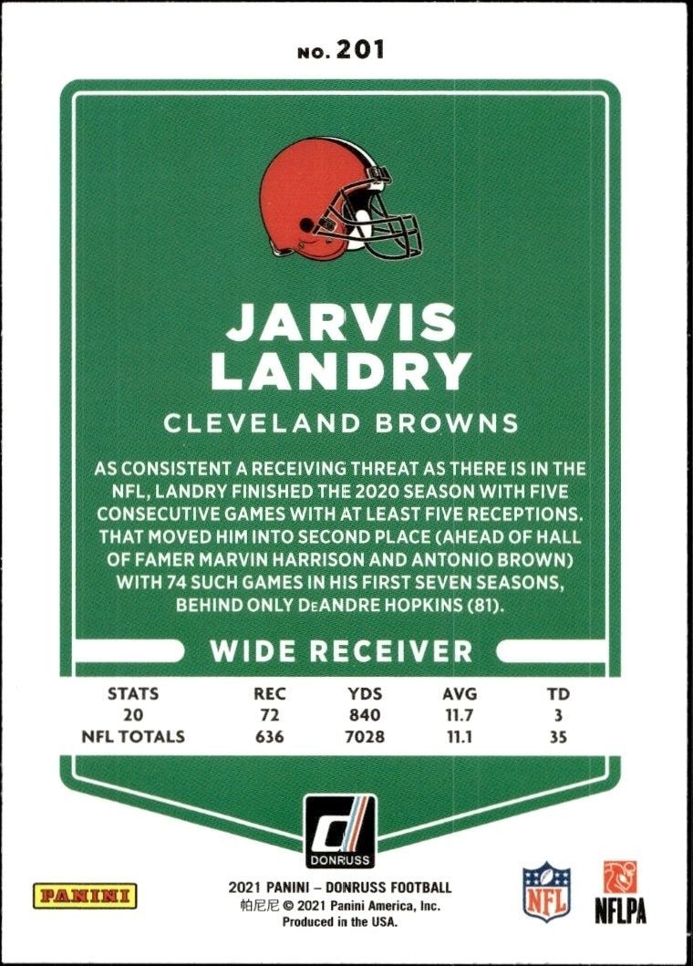 2021 Panini Donruss Jarvis Landry #201 football trading card back