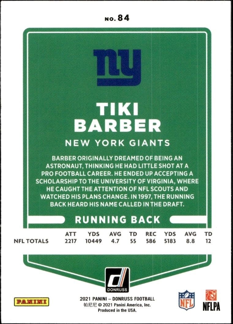 2021 Panini Donruss Tiki Barber #84 football trading card back