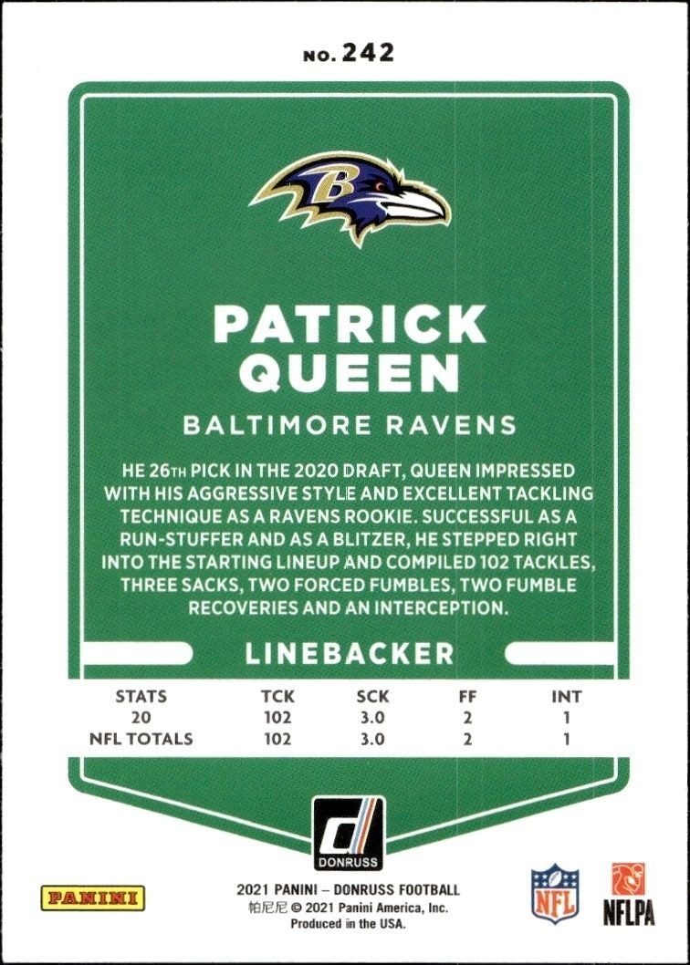 2021 Panini Donruss Patrick Queen #242 football trading card back
