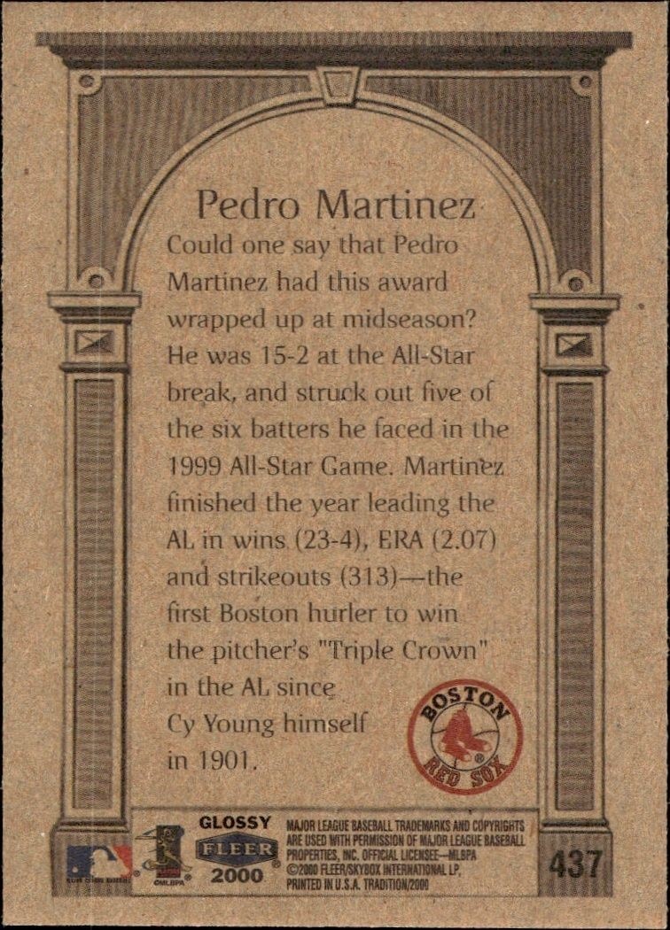 2000 Fleer Tradition Glossy Pedro Martinez #437 baseball trading card back