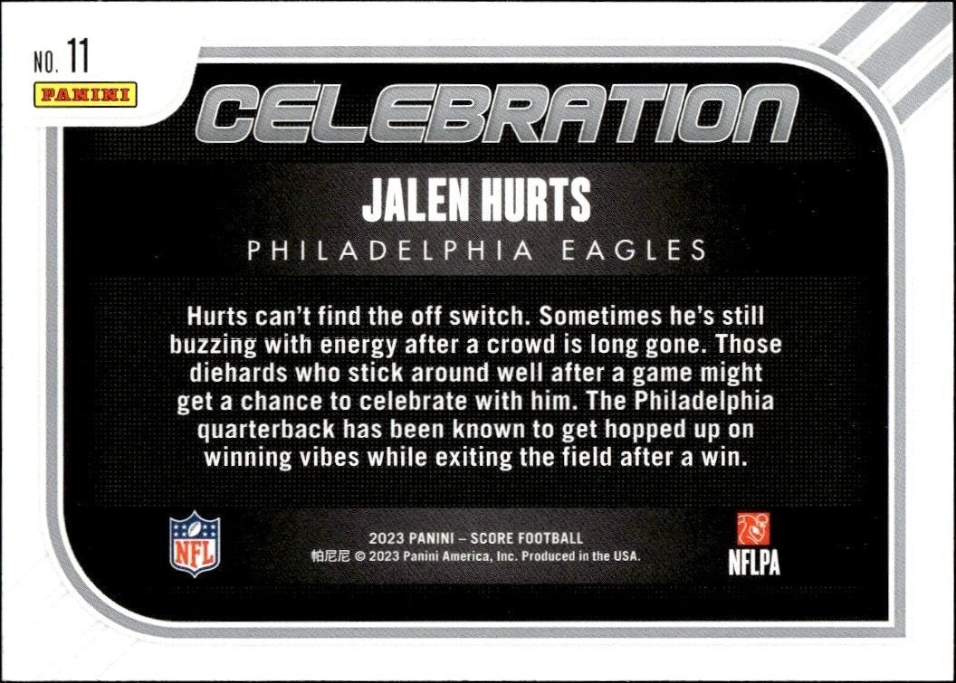 2023 Panini Score Jalen Hurts #11 football trading card back