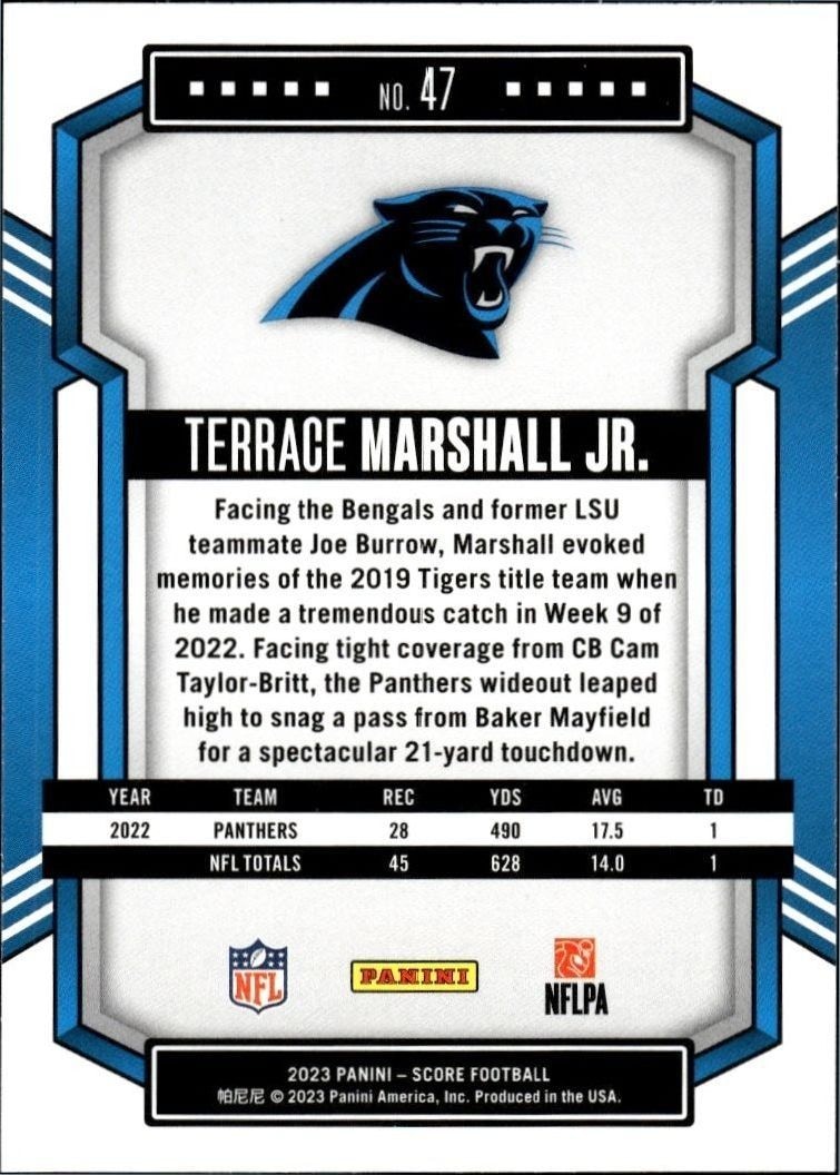 2023 Panini Score Terrace Marshall Jr. #47 football trading card back