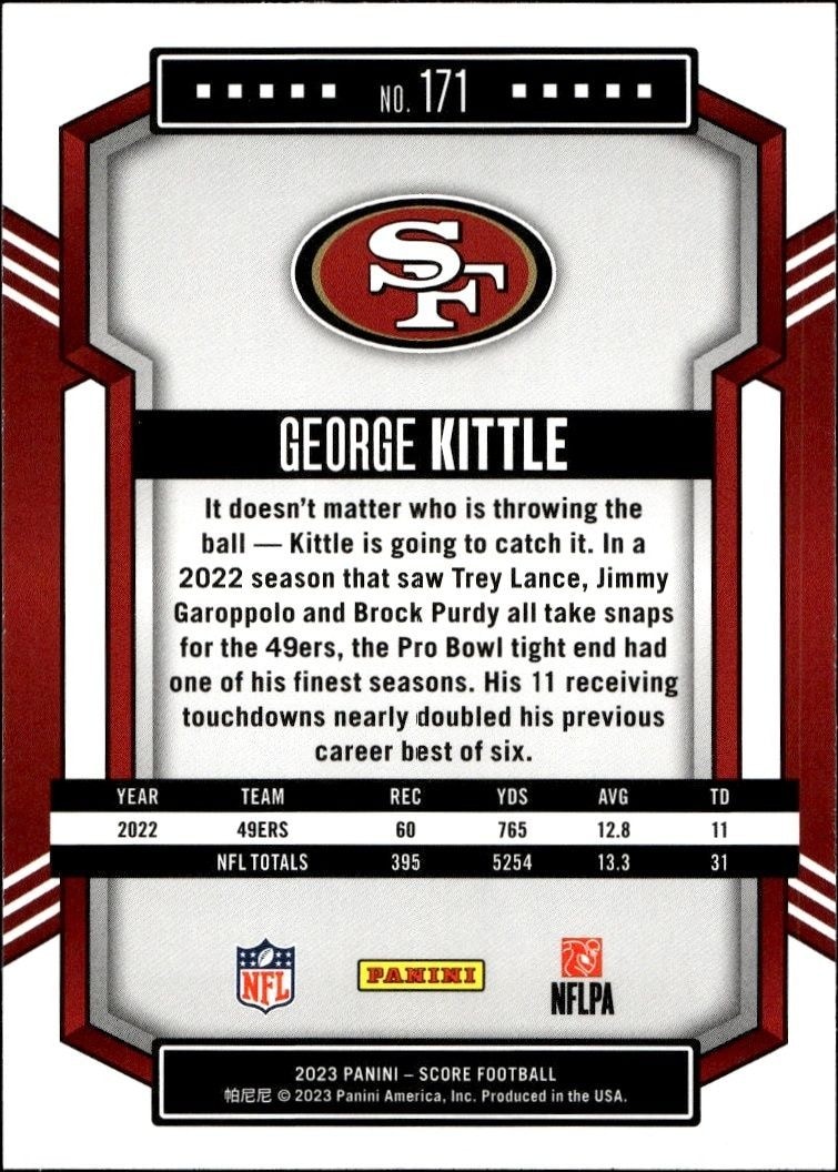 2023 Panini Score George Kittle #171 football trading card back