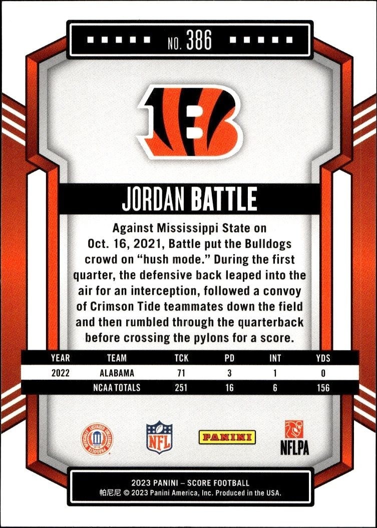 2023 Panini Score Jordan Battle #386 football trading card back
