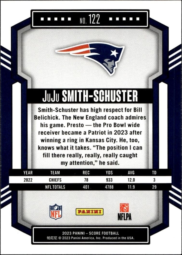 2023 Panini Score Juju Smith-Schuster #122 football trading card back