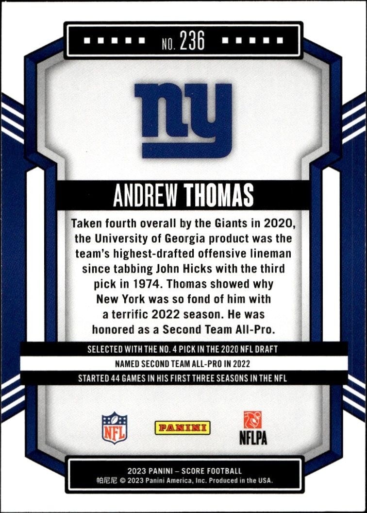 2023 Panini Score Andrew Thomas #236 football trading card back