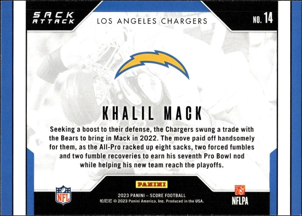 2023 Panini Score Khalil Mack #14 football trading card back