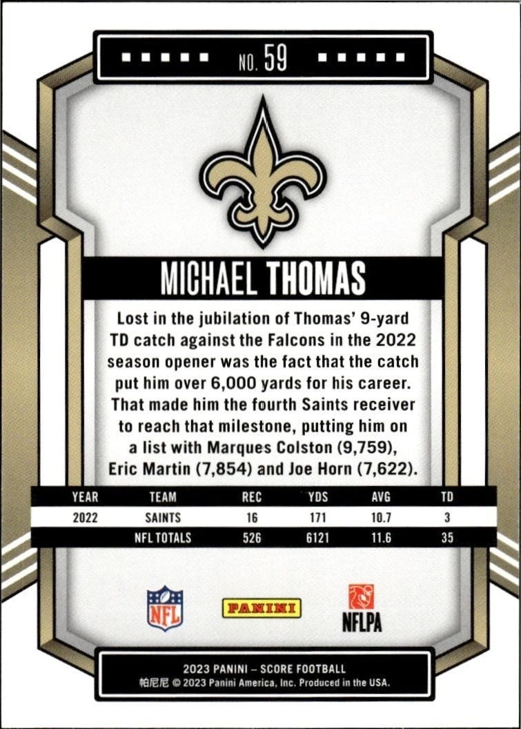 2023 Panini Score Michael Thomas #59 football trading card back