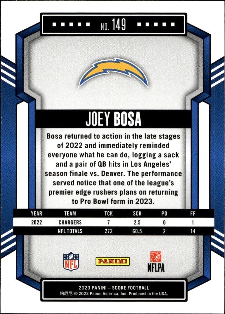 2023 Panini Score Joey Bosa #149 football trading card back