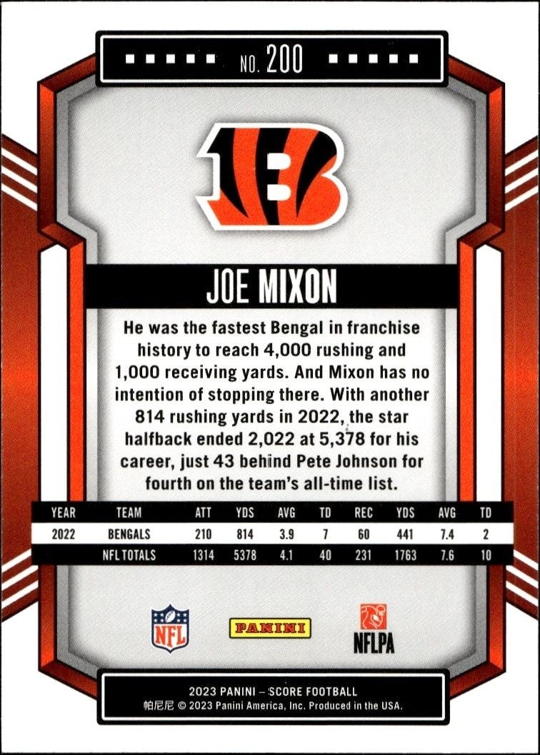 2023 Panini Score Joe Mixon #200 football trading card back