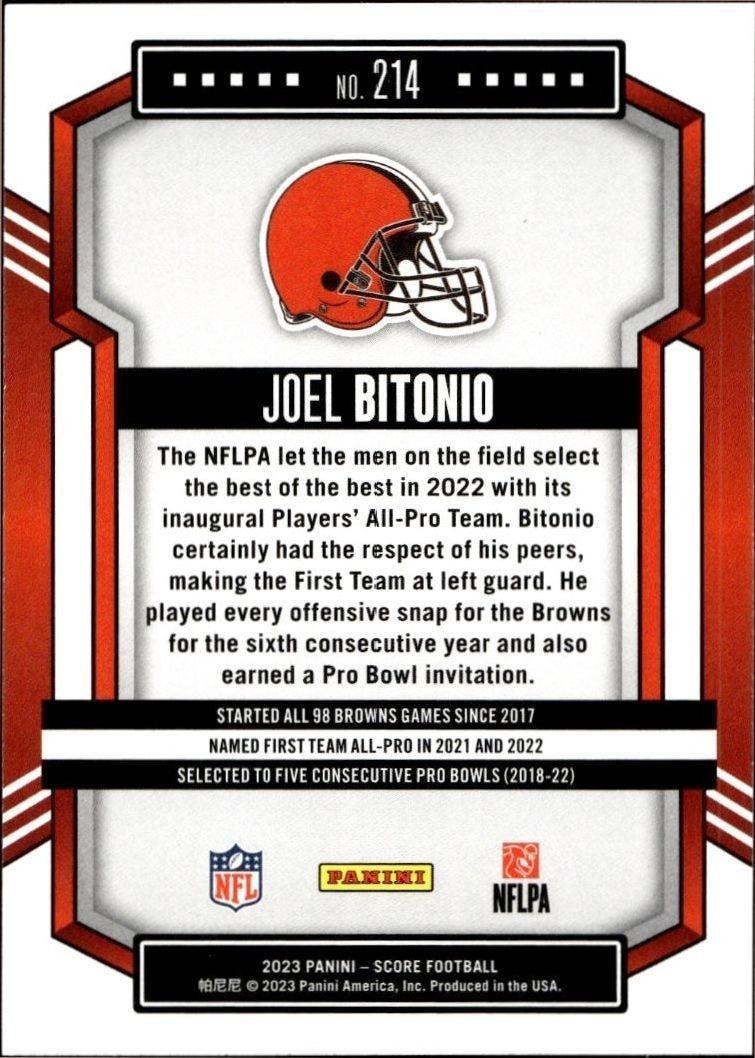 2023 Panini Score Joel Bitonio #214 football trading card back