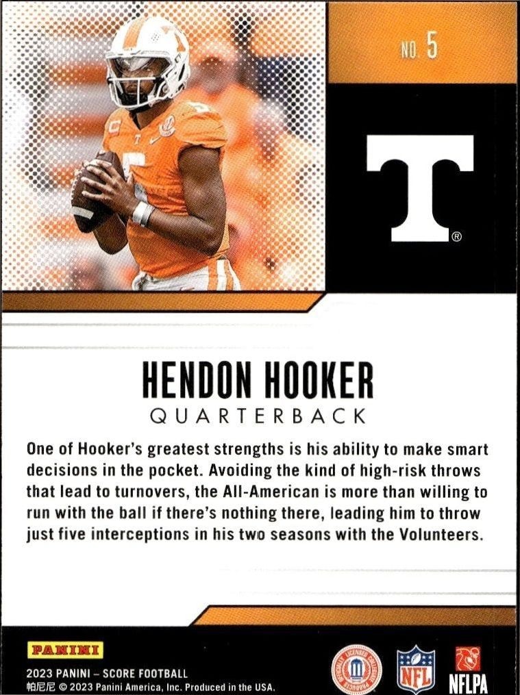 2023 Panini Score Hendon Hooker #5 football trading card back