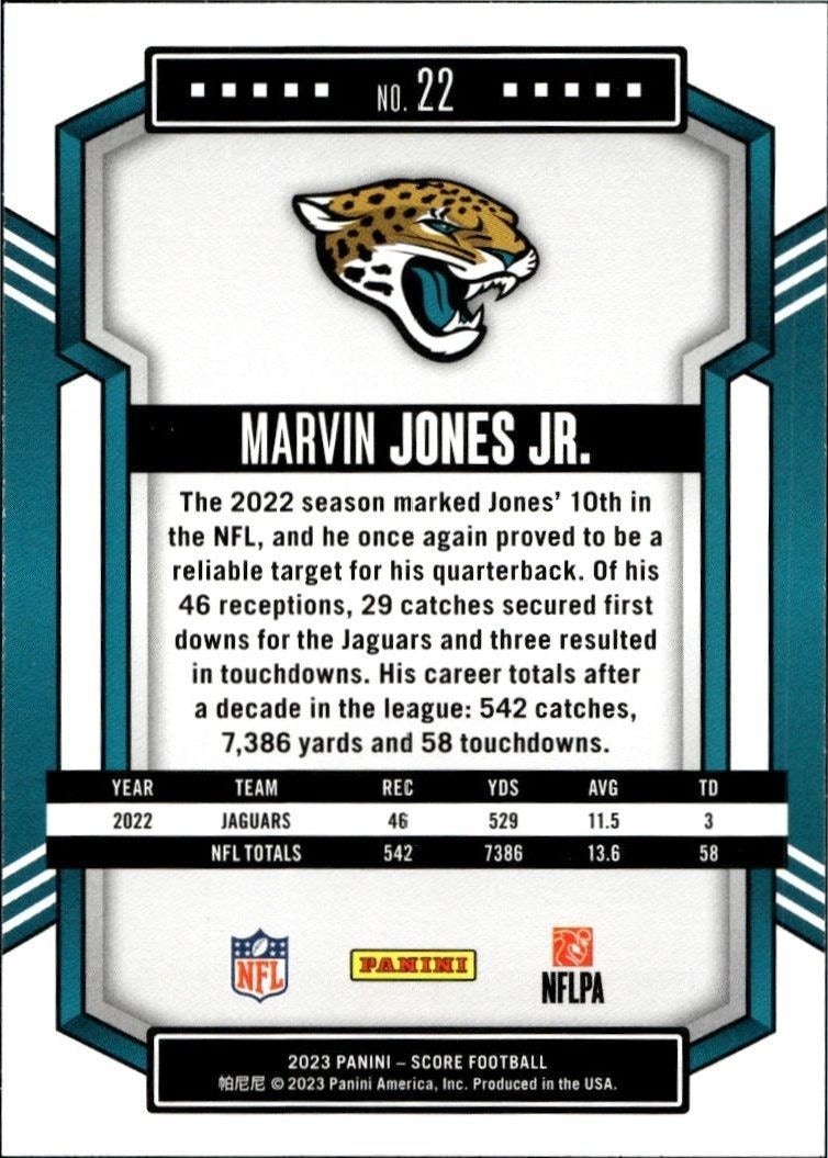 2023 Panini Score Marvin Jones Jr. #22 football trading card back