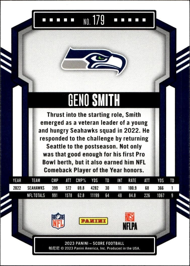 2023 Panini Score Geno Smith #179 football trading card back