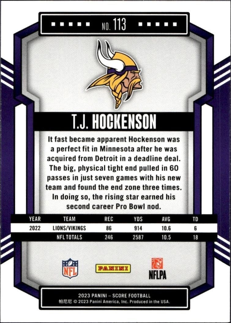 2023 Panini Score T.J. Hockenson #113 football trading card back
