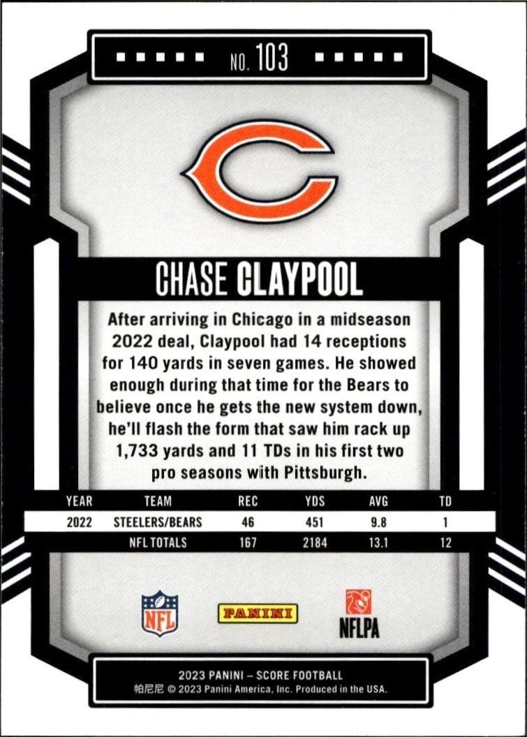 2023 Panini Score Chase Claypool #103 football trading card back