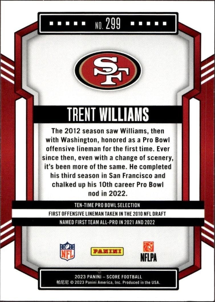 2023 Panini Score Trent Williams #299 football trading card back
