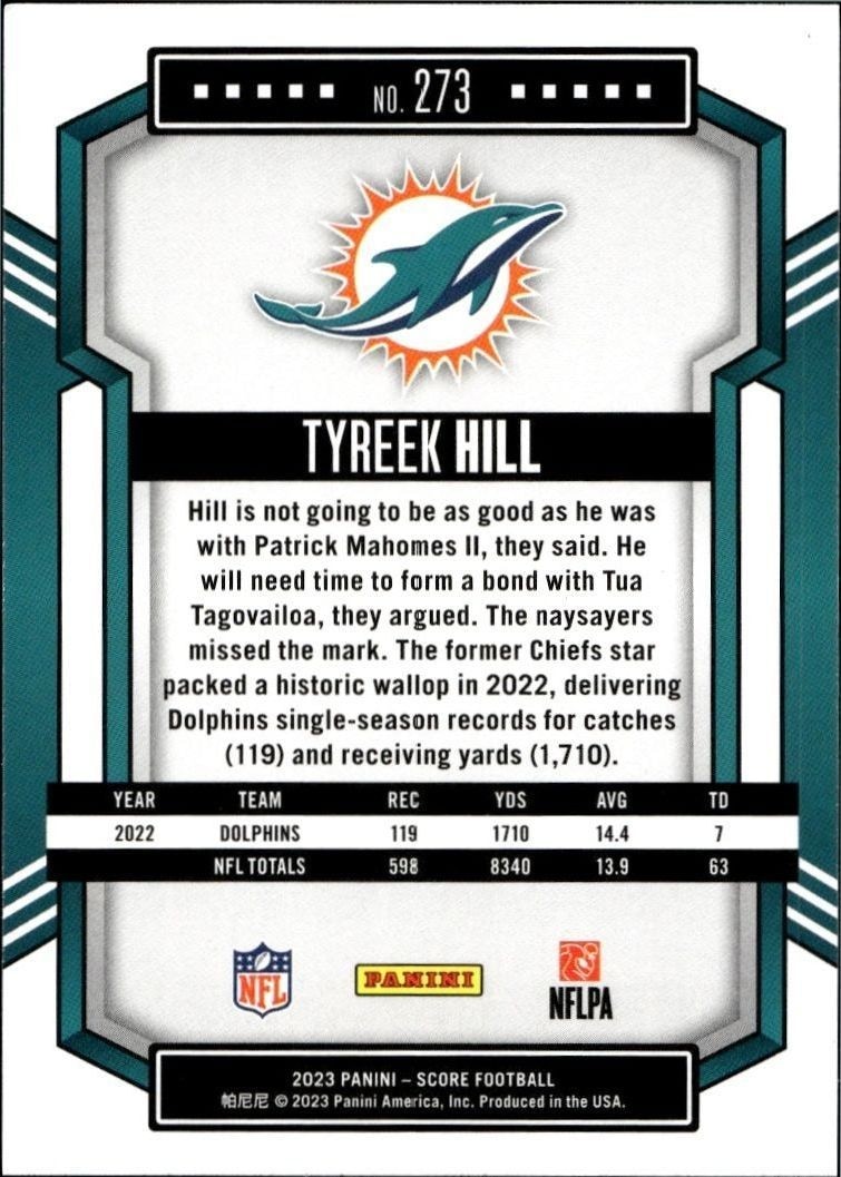 2023 Panini Score Tyreek Hill #273 football trading card back