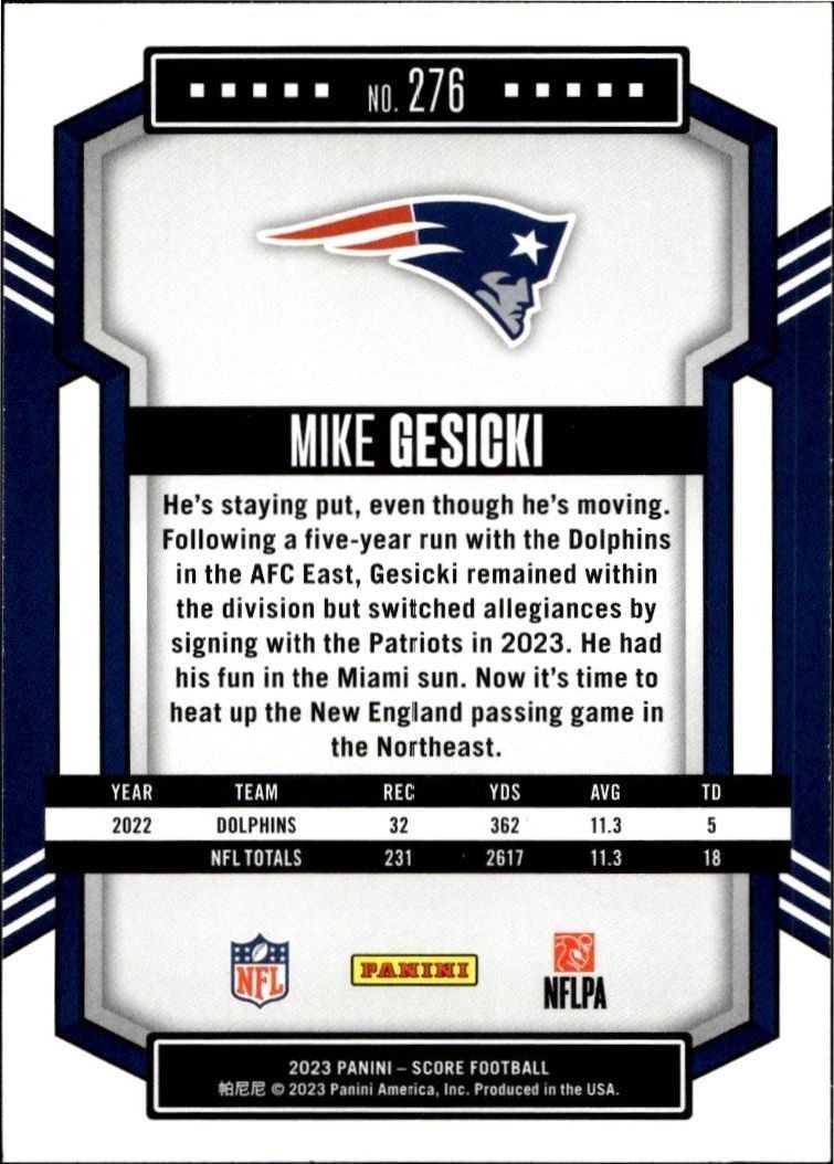 2023 Panini Score Mike Gesicki #276 football trading card back
