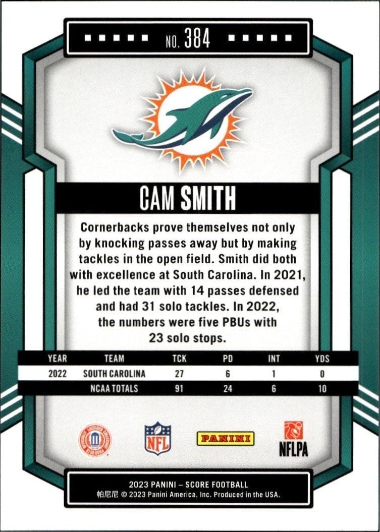 2023 Panini Score Cam Smith #384 football trading card back