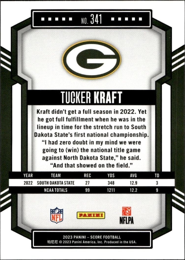 2023 Panini Score Tucker Kraft #341 football trading card back