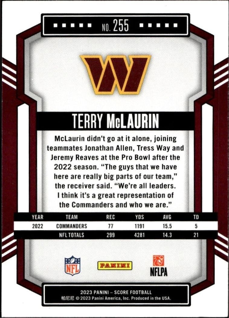 2023 Panini Score Terry McLaurin #255 football trading card back