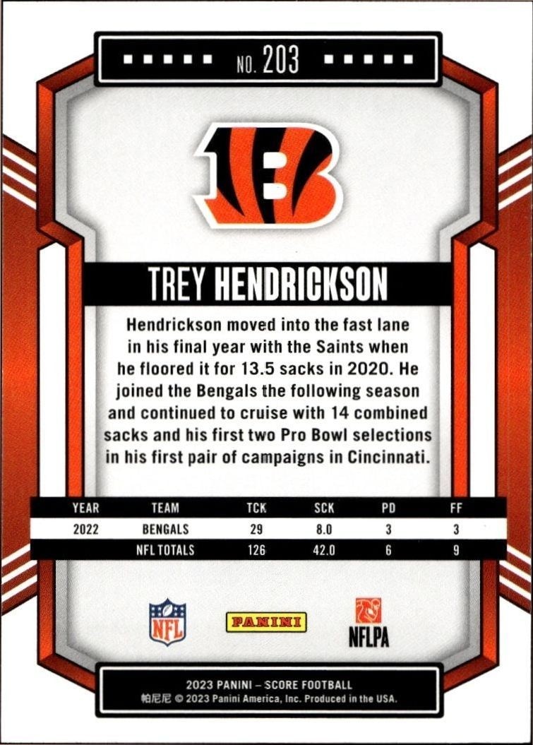 2023 Panini Score Trey Hendrickson #203 football trading card back
