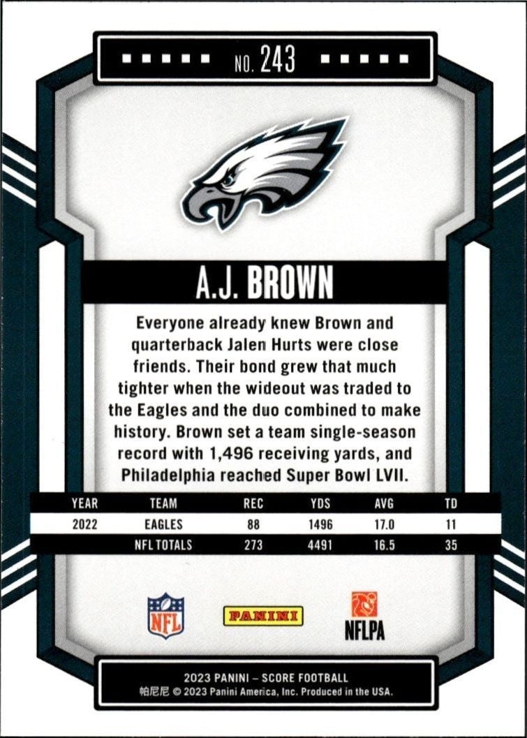 2023 Panini Score A.J. Brown #243 football trading card back