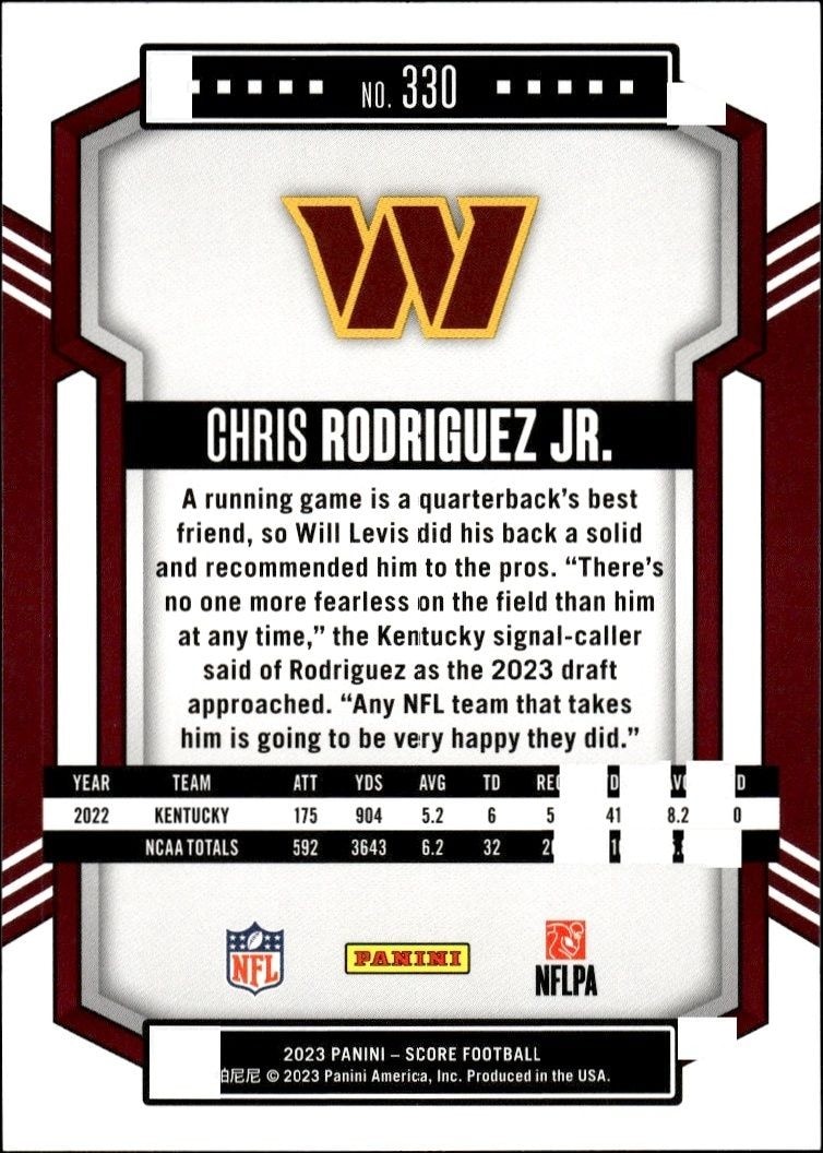 2023 Panini Score Chris Rodriguez Jr. #330 football trading card back
