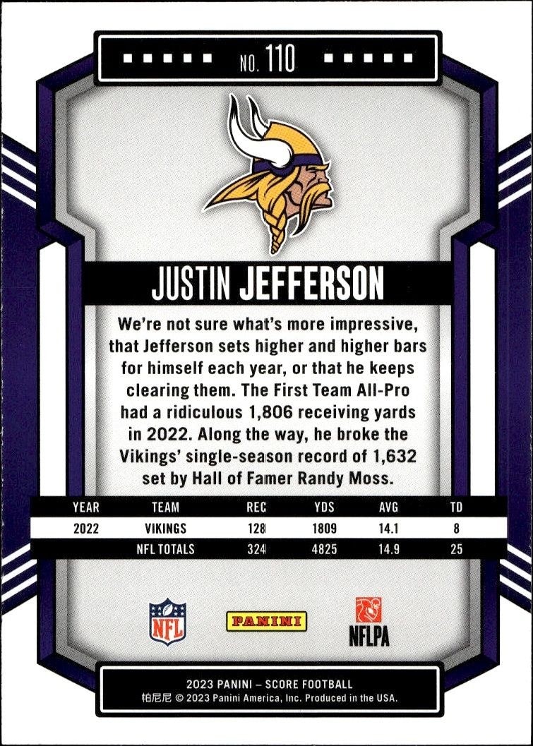 2023 Panini Score Justin Jefferson #110 football trading card back