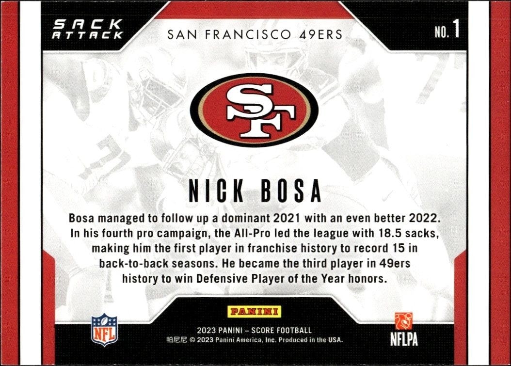 2023 Panini Score Nick Bosa #1 football trading card back