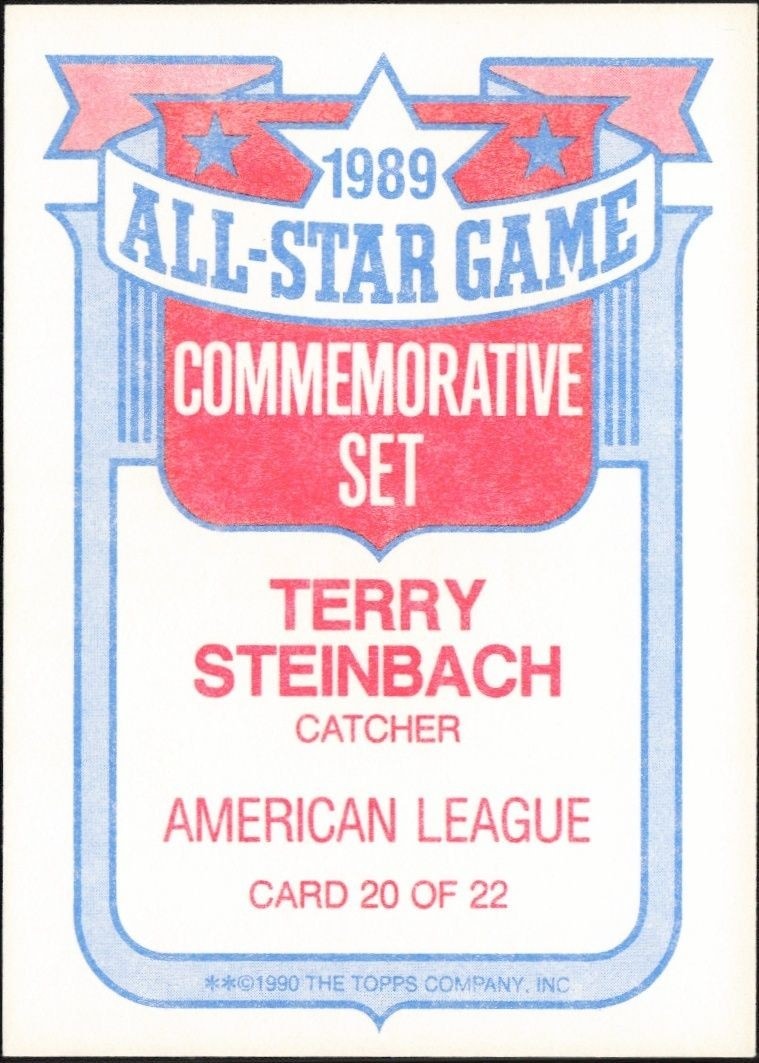 1990 Topps Terry Steinbach #20 baseball trading card back