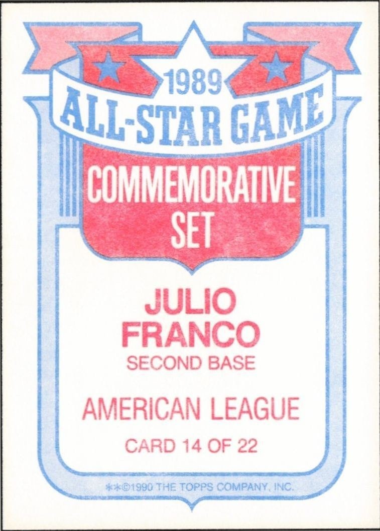 1990 Topps Julio Franco #14 baseball trading card back
