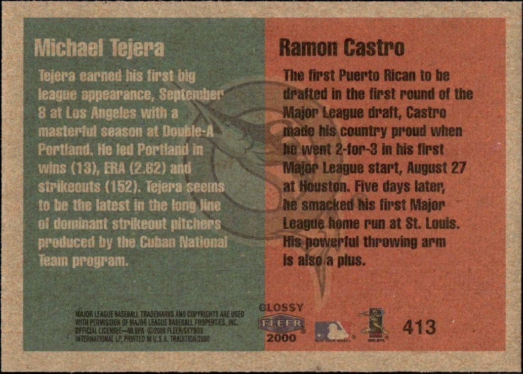 2000 Fleer Tradition Glossy Mark Quinn #55 baseball trading card back