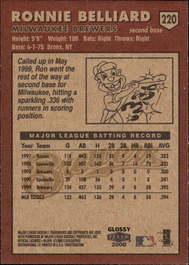 2000 Fleer Tradition Glossy Ronnie Belliard #220 baseball trading card back