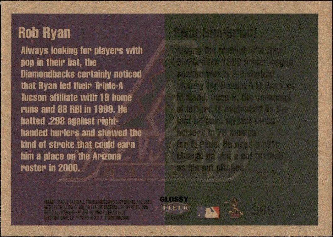2000 Fleer Tradition Glossy Rob Ryan #389 baseball trading card back