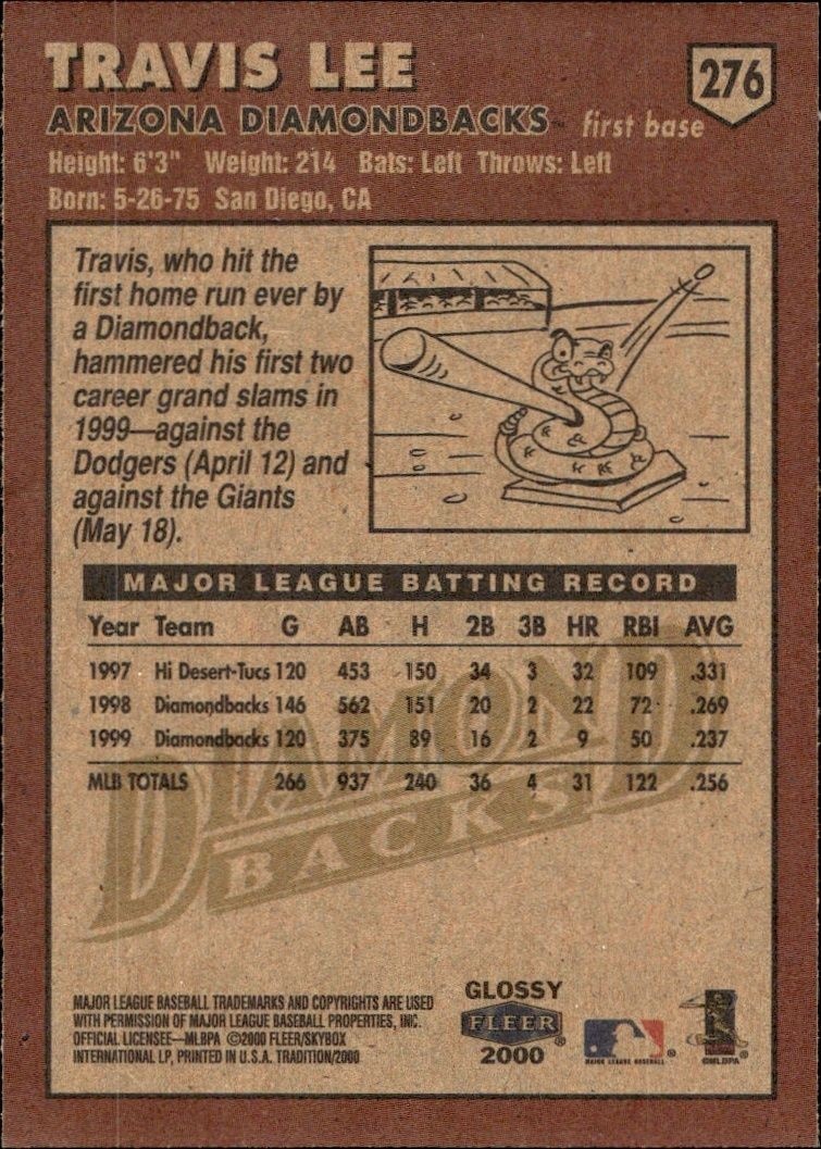 2000 Fleer Tradition Glossy Travis Lee #276 baseball trading card back